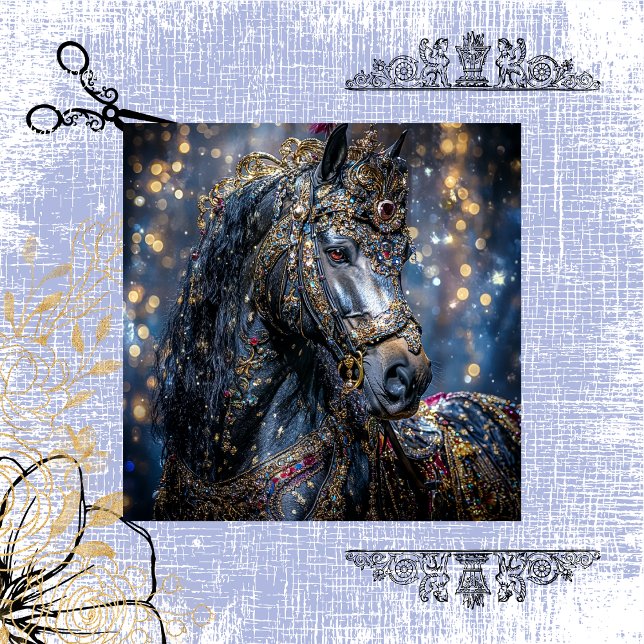 Papier Mousseline Découpage Majestic Black Stallion Jewel Encrusté (Créateur téléchargé)