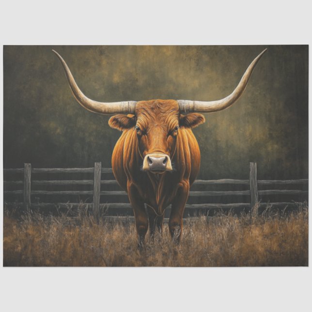 Papier Mousseline Découpage Majestic Brown Longhorn Steer en campagn (Recto)