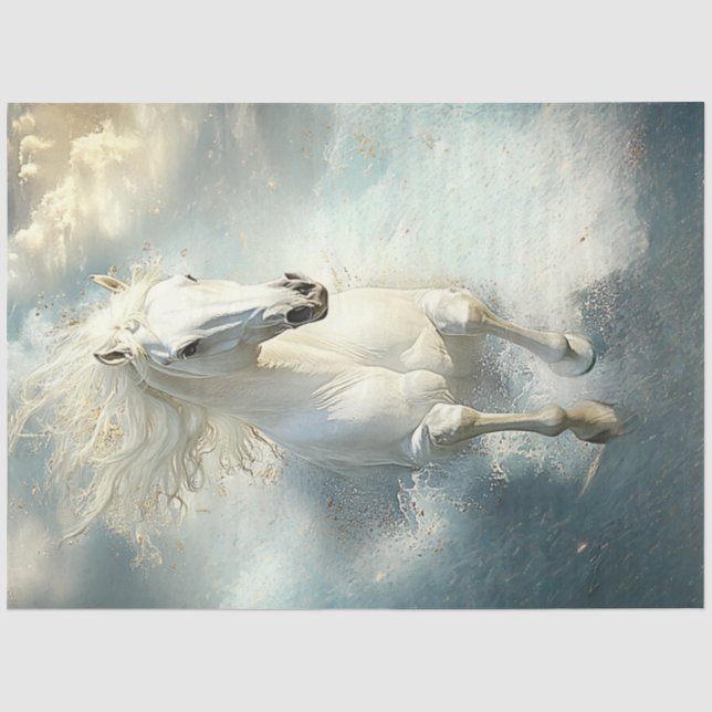 Papier Mousseline Découpage Majestic White Horse Galloping Océan (Recto)