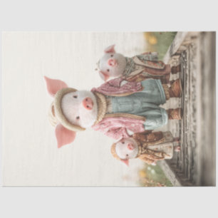 Papier Mousseline Découpage Mama Cochon & Piglets Famille Whimsical