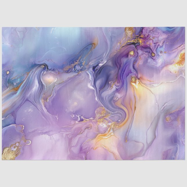 Papier Mousseline Découpage Marbre Faux Finition Purple Or Bleu (Recto)