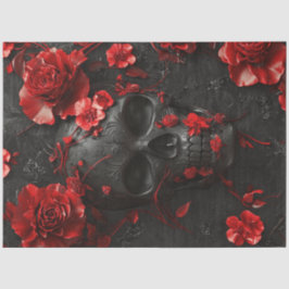 Papier Mousseline Découpage Marbre noir gothique Squelette Roses rou