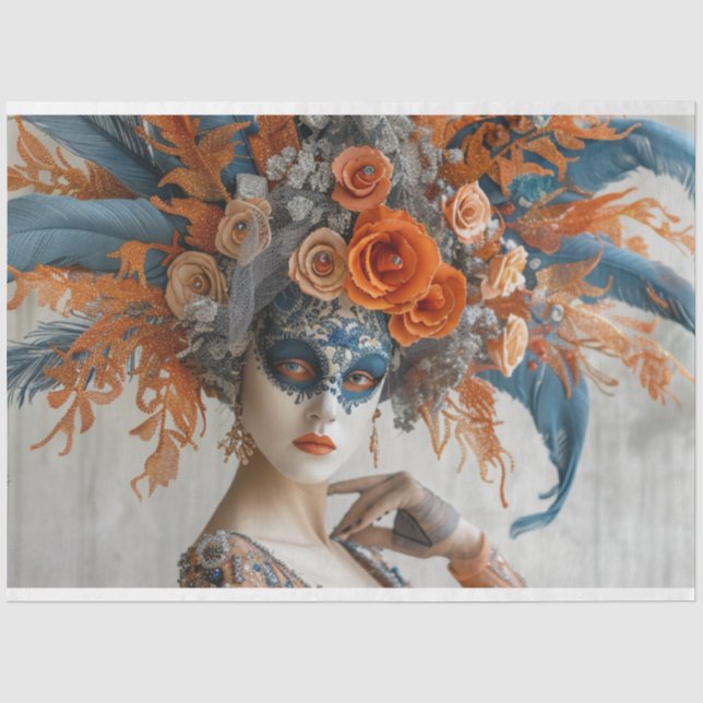 Papier Mousseline Découpage Mardi Gras Queen avec coiffure (Recto)