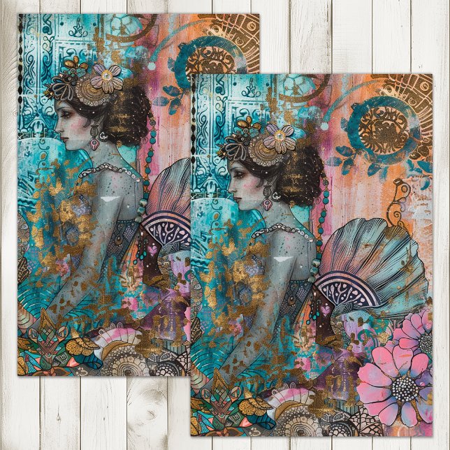PAPIER MOUSSELINE DÉCOUPAGE MERMAID EXOTIQUE (EXOTIC MERMAID DECOUPAGE TISSUE PAPER)