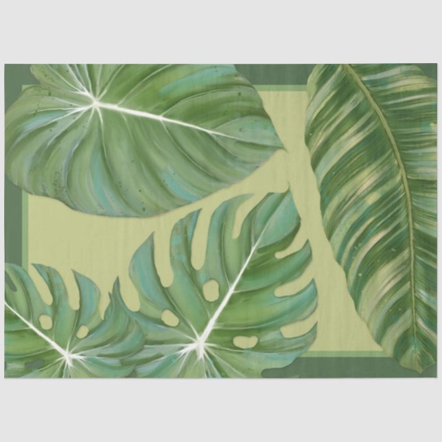 Papier Mousseline Découpage moderne Tropical Jungle Leaf Avocado (Recto)