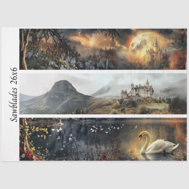 Papier Mousseline Decoupage Moonlit Castles Signs & Handsaws (Recto)