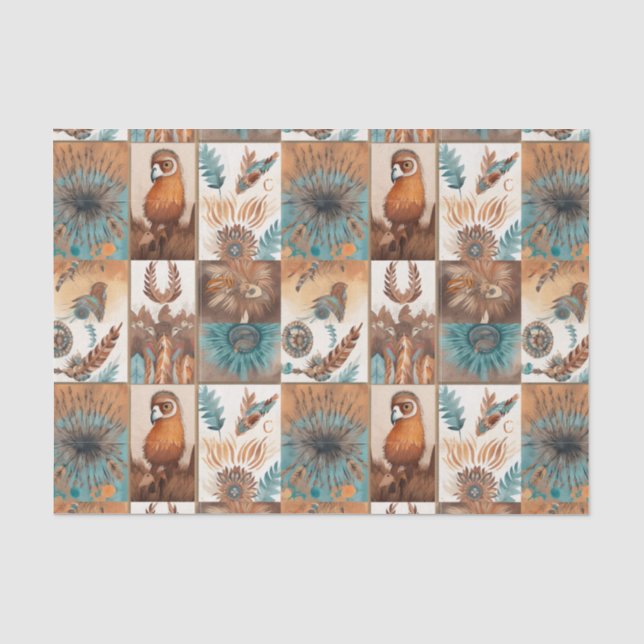 Papier Mousseline Découpage motif cool Boho Ouest carrelé (Recto)