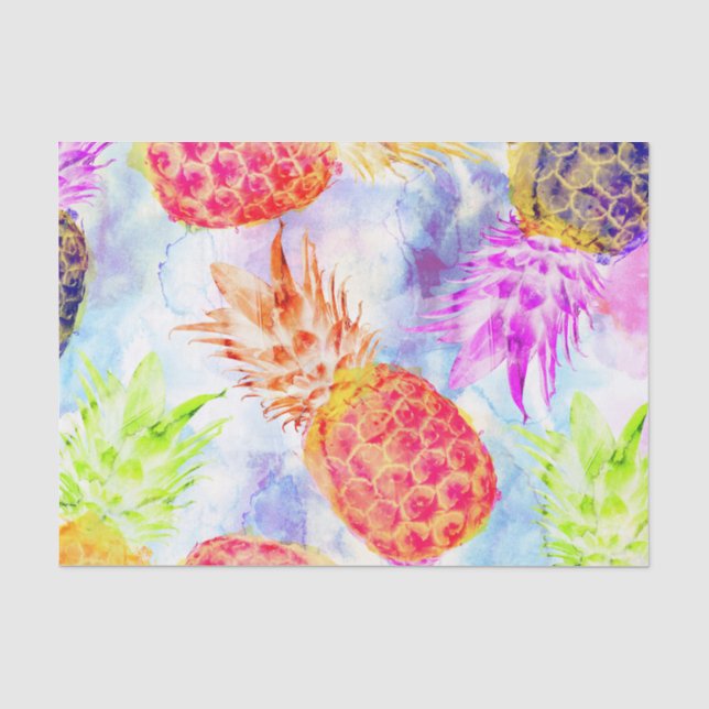 Papier Mousseline Découpage Motif d'aquarelle d'ananas tropical (Recto)