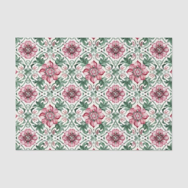 Papier Mousseline Découpage Motif de carrelage vert rouge du printem (Recto)
