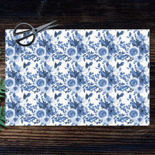 Papier Mousseline Découpage Motif de fleurs Roses bleues