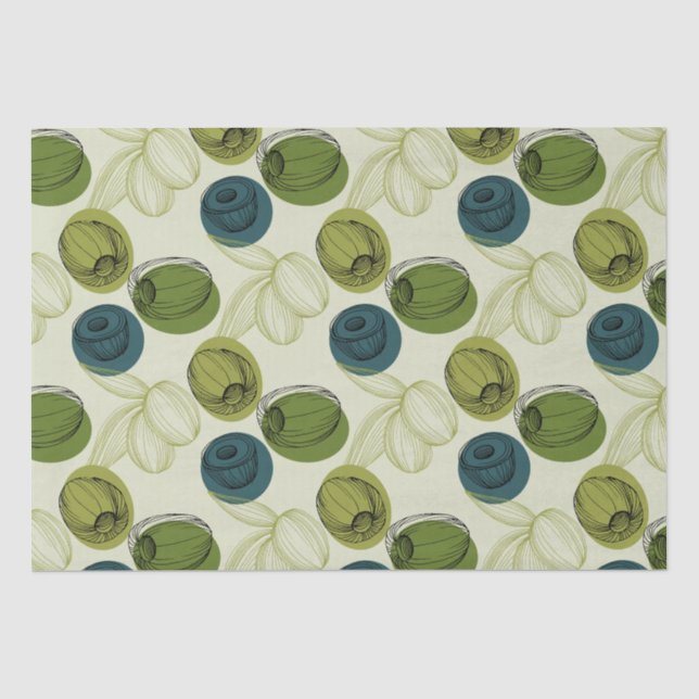 Papier Mousseline Découpage Motif Dessin d'Olive Vert (Recto)