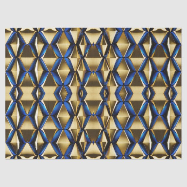 Papier Mousseline Découpage Motif moderne or et saphir (Recto)