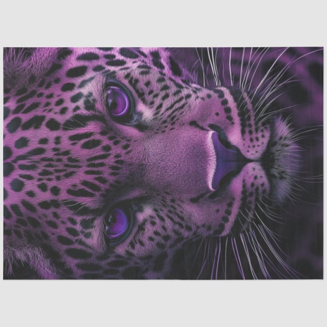 Papier Mousseline Découpage Mystique Leopard pourpre et points noirs (Recto)