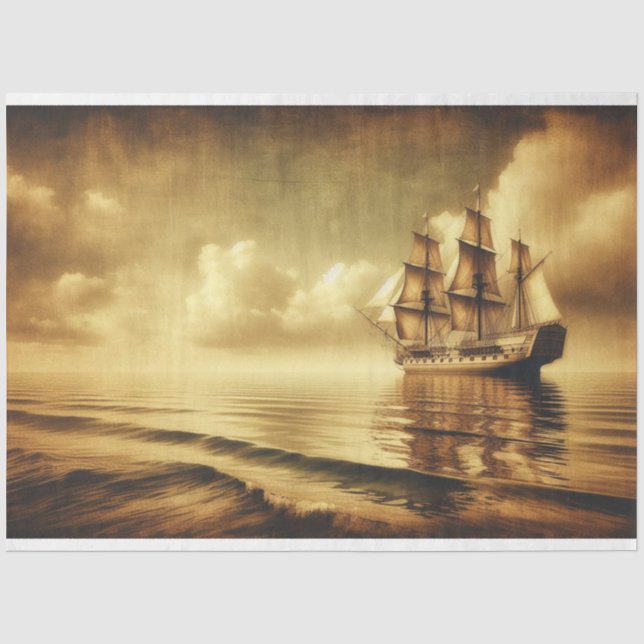 Papier Mousseline Découpage navire à voile maritime Sepia (Recto)