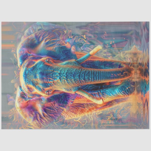 Papier Mousseline Decoupage Neon Colored Majestic Elephant  (Recto)