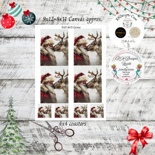 Papier Mousseline Découpage Nostalgique Père Noël Rudolph Kiss