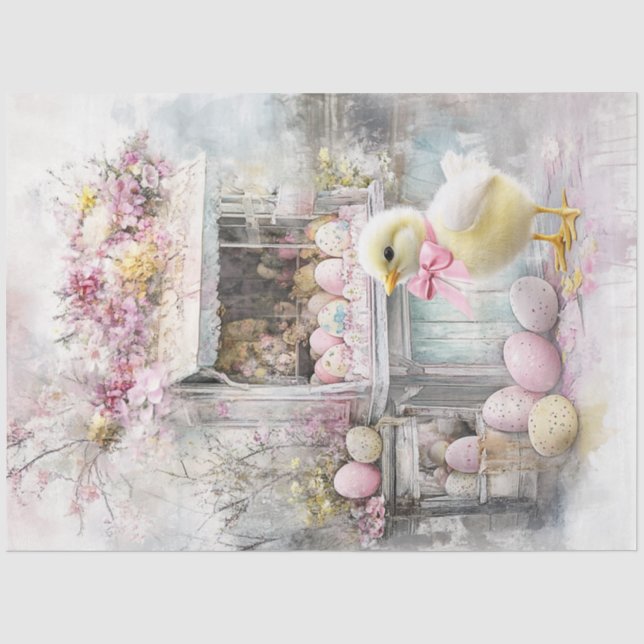 Papier Mousseline Découpage Oeufs de Pâques Rabbit stand avec fleurs (Recto)