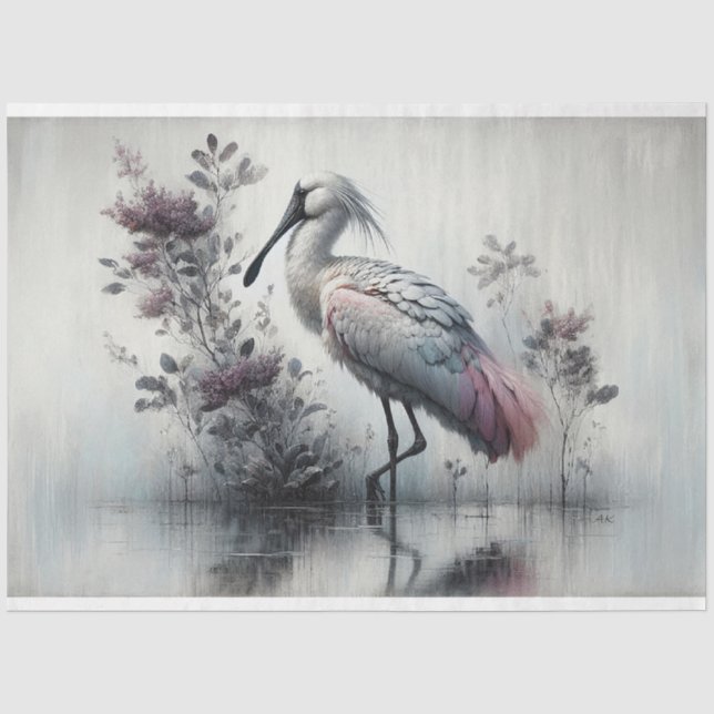 Papier Mousseline Découpage, Oiseau de spatule, Papier de tissus (Recto)