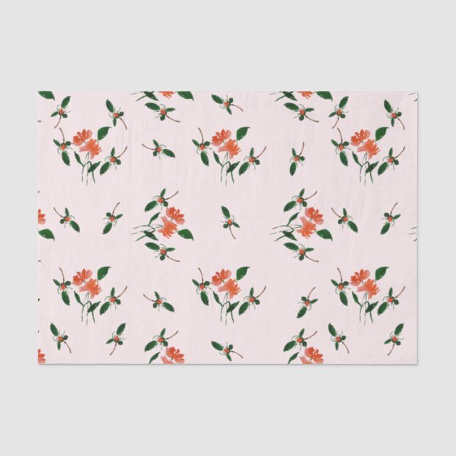 Papier Mousseline Decoupage Or Gifting Hand-Painted Florals Blush  (Recto)