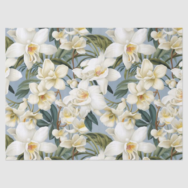 Papier Mousseline Découpage Orchidées Blanches (Recto)