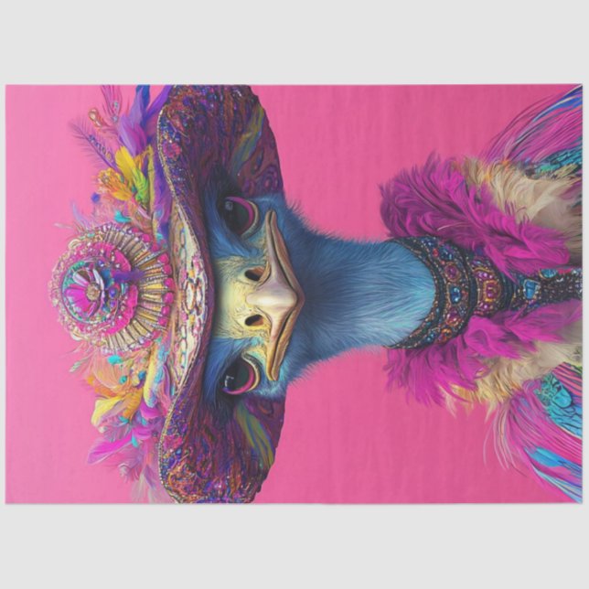 Papier Mousseline Découpage Ostrich Whimsical Wackadoodle en rose (Recto)