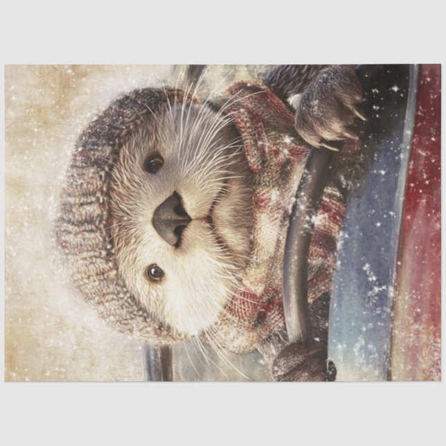 Papier Mousseline Découpage Otter Whimsical en voiture de conduite C (Recto)