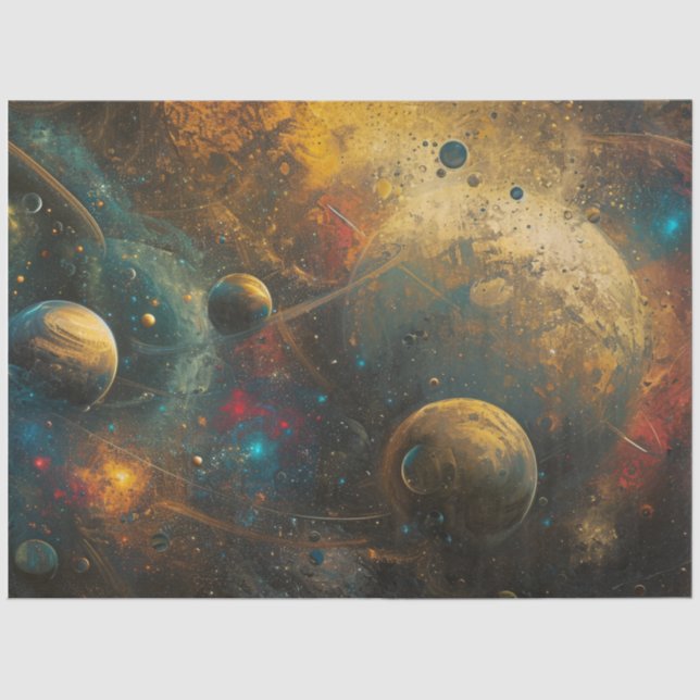 Papier Mousseline Decoupage Outer Space Galaxies Stars Planets (Recto)