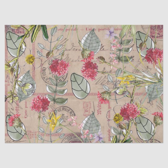 Papier Mousseline Découpage papier tissu - Carte postale Feuille flo (Recto)
