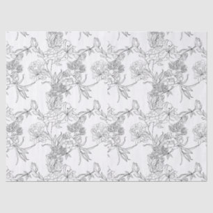 Papier Mousseline Découpage papier tissu - Design floral B/W