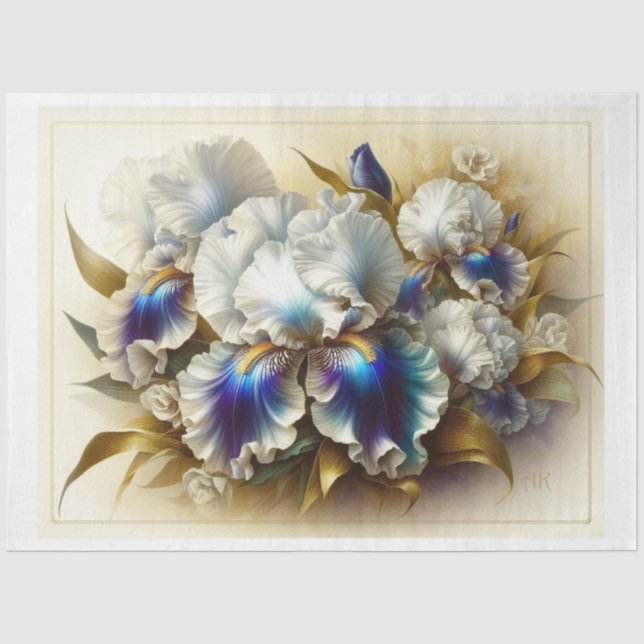 Papier Mousseline Découpage Papier Tissu Fleurs d'Iris Floraux (Recto)