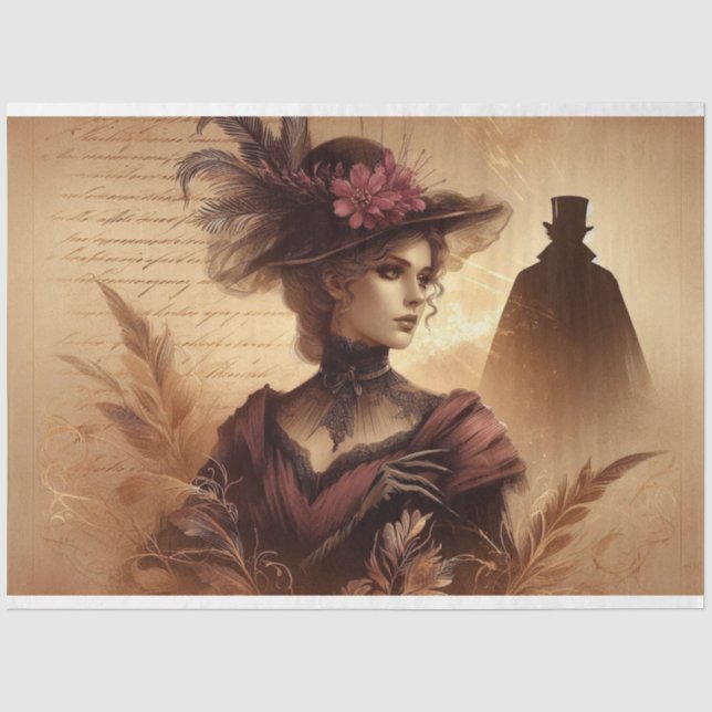 Papier Mousseline Découpage Papier Tissu Gothique Victorienne Lady (Recto)