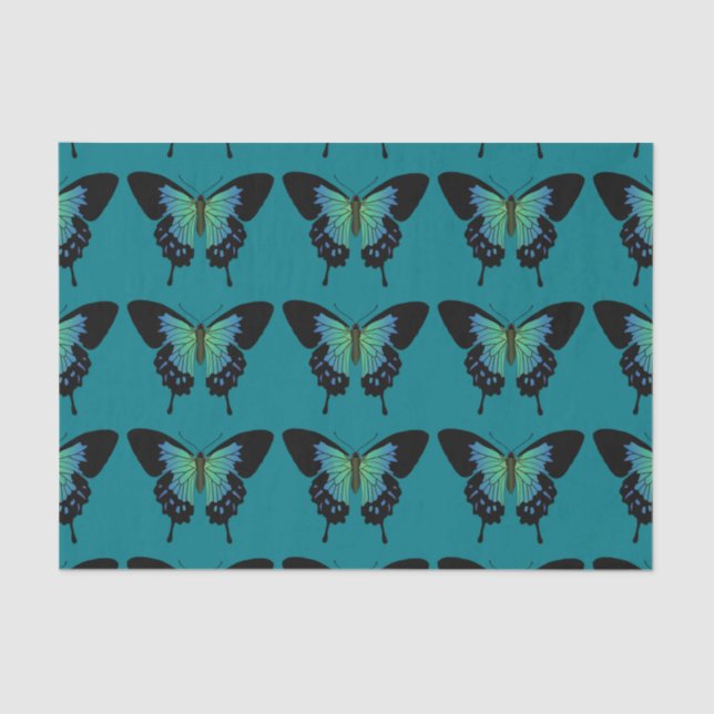 Papier Mousseline Découpage papillon turquoise (Recto)