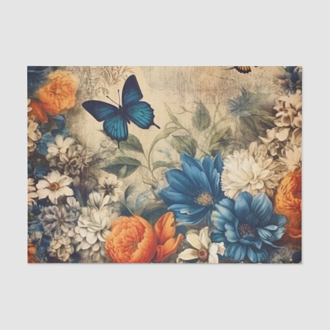 Papier Mousseline Découpage papillon vintage et fleurs (Recto)