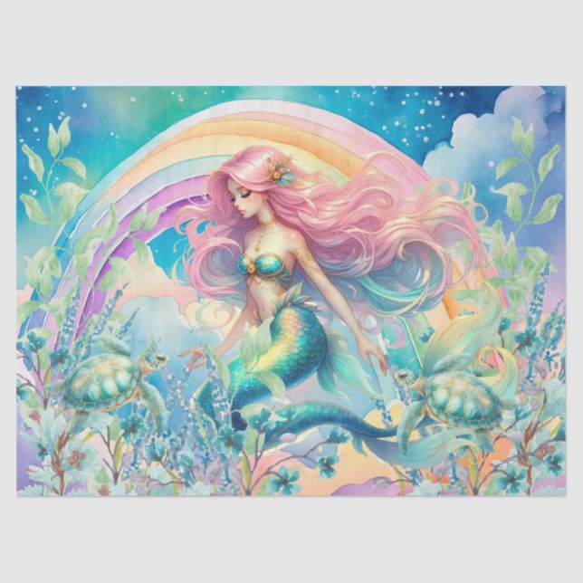 Papier Mousseline Découpage Pastel Rainbow & Mermaid (Recto)