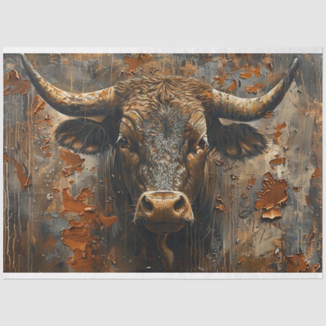 Papier Mousseline Découpage Patina rouillé Bull (Recto)