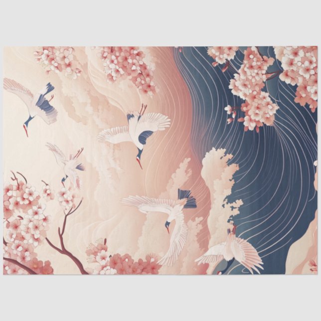 Papier Mousseline Découpage Paysage japonais Atmosphère romantique (Recto)