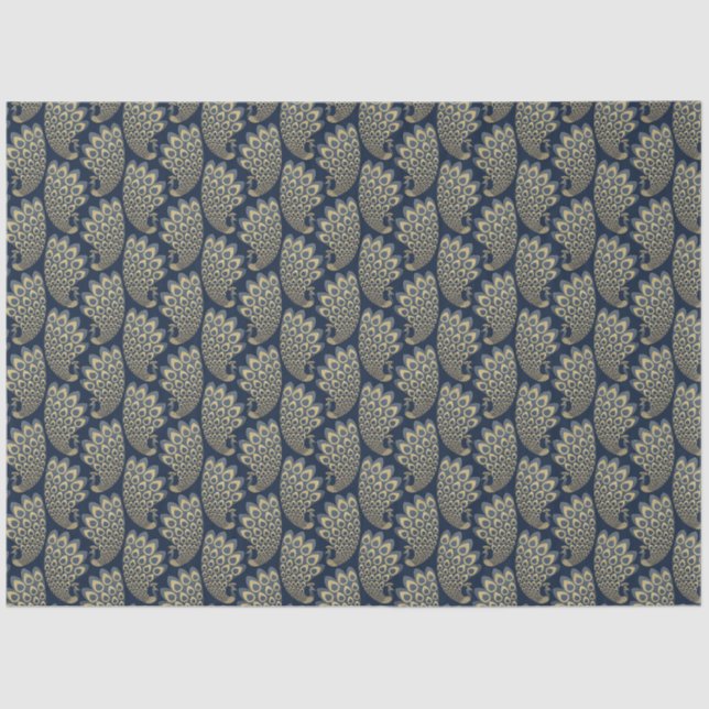 Papier Mousseline Découpage Peacock Art déco bleu et or (Recto)