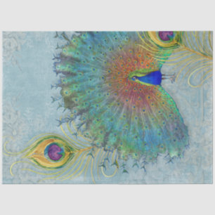 Papier Mousseline Découpage Peacock Dusty Bleu Turquoise Plumes Vint