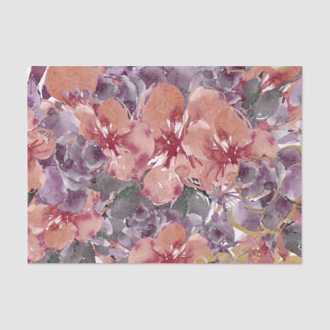 Papier Mousseline Découpage Pêche et pétales violets (Recto)