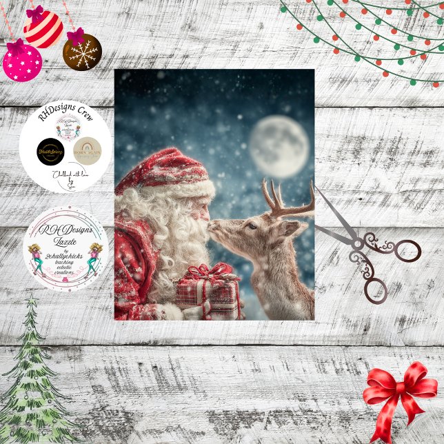 Papier Mousseline Découpage Père Noël Renne Nez à Nez Lune (Créateur téléchargé)