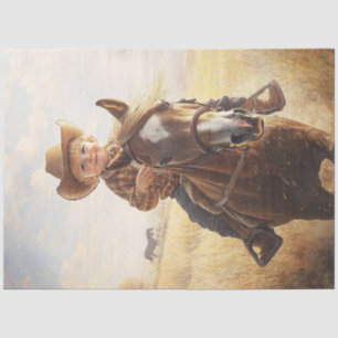 Papier Mousseline Découpage Petit Garçon Riding Pony Portant Casquet