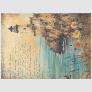 Papier Mousseline Découpage Phare Côtier Poème Scène Nautique