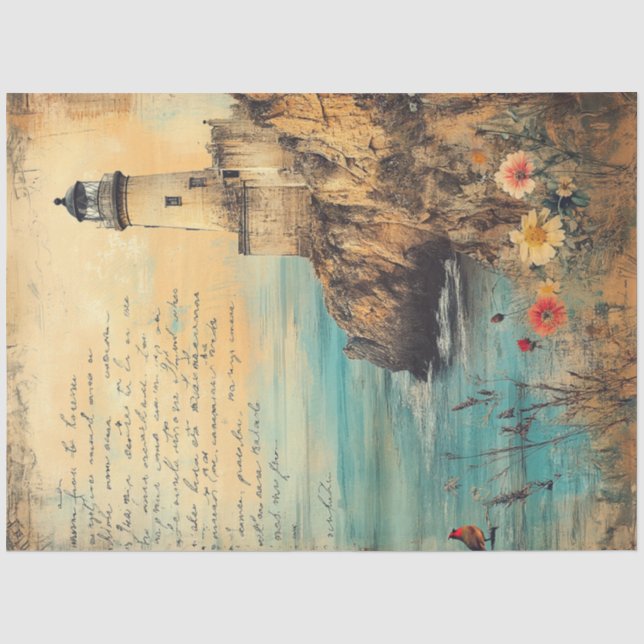 Papier Mousseline Découpage Phare Côtier Poème Scène Nautique (Recto)