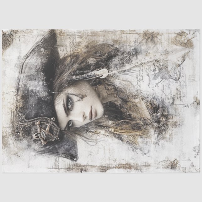 Papier Mousseline Découpage Pirate Lady Pirate Casquette Sketch (Recto)