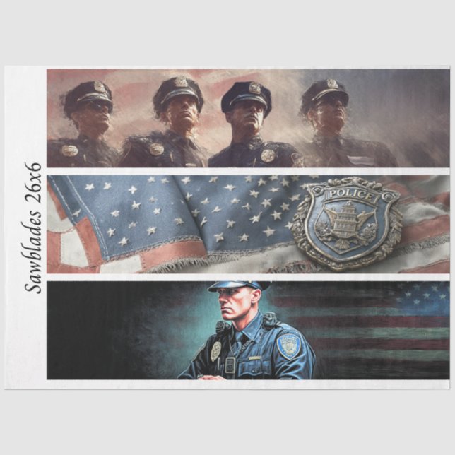 Papier Mousseline Decoupage Police Tribute Badge Flag Handsaw (Recto)