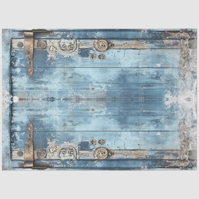 Papier Mousseline Découpage Porte Patinée Bleue Défilement (Recto)