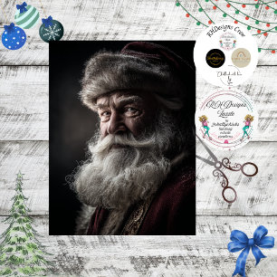Papier Mousseline Découpage Portrait du Père Noël Vintage