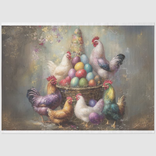 Papier Mousseline Découpage Poulets de Pâques Coqs Oeufs brillants (Recto)