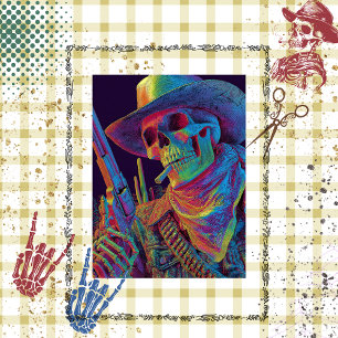 Papier Mousseline Découpage Psychédélique Cowboy Squelette Halloween