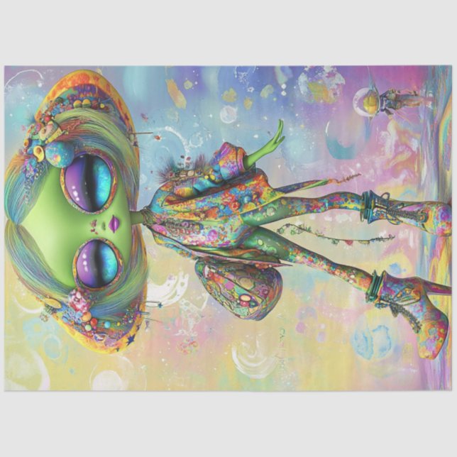 Papier Mousseline Découpage Psychédélique Fashion Girl Caractère gau (Recto)